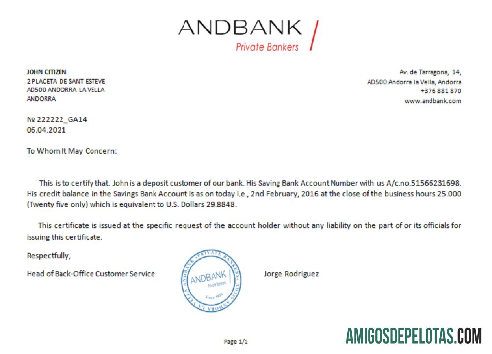 Referência do Banco Andbank de Andorra baixar para verificação